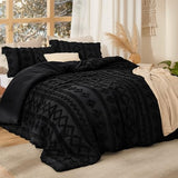 Bedsure Tufted Boho Comforter Set Queen Size - Black Boho Bed Set, GentleSoft™ 3 Pieces Farmhouse Shabby Chic Embroidery Bedding, Gifts for Woman, Soft Jacquard Queen Comforter for All Seasons Bedsure