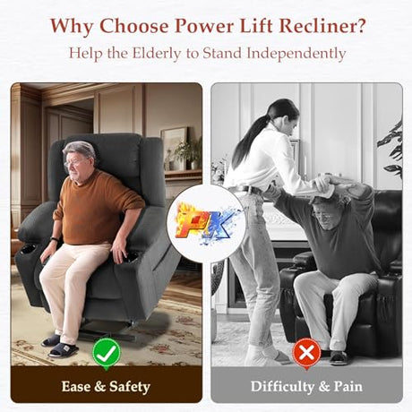 Neioml 3 Motor Large-Wide Lift Chair, Infinite Position, 180° Lay Flat, Power Lift Chairs Recliners for Elderly Big and Tall, Massage & Heat, Extended Footrest (Grey, Large Wide) Neioml