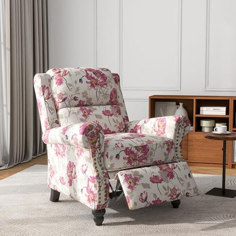 UIXE Pushback Recliner Chair, Fabric Armchair Push Back Accent Chair, Rivet Trim Club Chair Home Theater Overstuffed Single Sofa Reading Seat for Living Room, Pattern UIXE