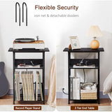 AMHANCIBLE Record Player Stand with Charging Station, Large Turntable Stand with Storage Cabinet, 3 Tier End Table Hold Up to 100 Albums, Record Stand for Vinyl, Living Room, Black, HETCD012BK-1 AMHANCIBLE