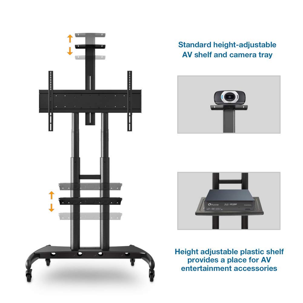 NB North Bayou Mobile TV Cart TV Stand with Wheels for 55" - 85" Inch LCD LED OLED Plasma Flat Panel Screens up to 200lbs AVA1800-70-1P (Black)