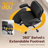 AreShark Cross Legged Office Chair: ADHD Criss Cross Desk Chair with Wheels & Stretchable Rotating Footrest - Height Adjustable Wide Yoga Kneeling Meditation Chair with Flip-up Armrests Back Support AreShark