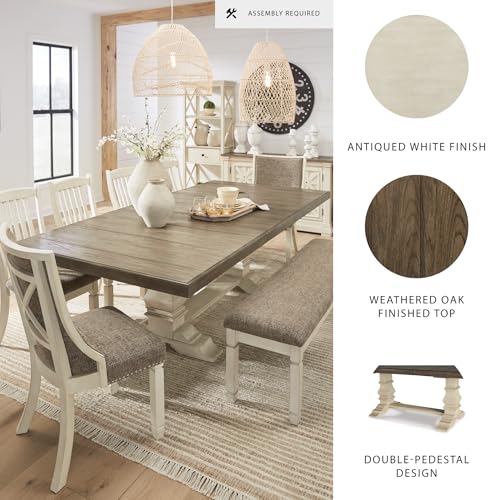 Signature Design by Ashley Bolanburg Farmhouse Extension Dining Table with Removable Center Leaf and Trestle Base, Dark Brown & White Signature Design by Ashley