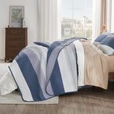 Andency Queen Quilt Bedding Set Mineral Blue, 3 Pieces Patchwork Summer Striped Ultra Soft Lightweight Bedspreads, Coverlets Set with 2 Pillow Shams for All Seasons (90"x96") Andency