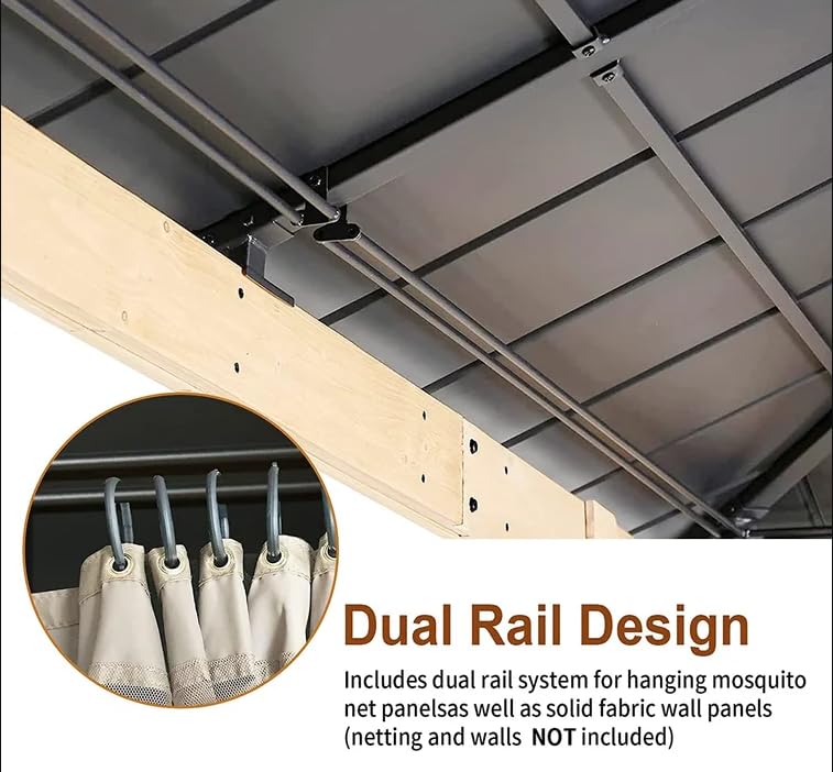 Warmally 13' x 15' Solid Wood Gazebo, Outdoor Cedar Framed Gazebo, Pavilion with Black Steel Hardtop for Patio, Deck, Garden, Backyard, Lawn Warmally