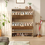 Hootata 31.5''W Oak Shoe Storage Cabinet for Entryway with 2 Flip Drawers, Narrow Wood Fluted Shoe Rack Cabinet,Freestanding Slim Shoe Organizer Cabinet for Foyer, Hallway Hootata