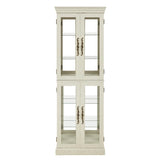 Lighted Glass Curio Cabinet with Lights & Adjustable Shelves,White Corner Curio Display Cabinet with Wood Frame (Free Standing,Light Bulb Include) YiaFurio