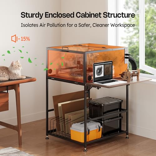 Crafit Laser Engraver Enclosure Cabinet with Exhaust, Laser Engraving Table with Ventilation Fan, Heavy Duty Laser Cutter Protective Cover Tent with Eye Protection, Insulates against Noise Fumes Odors Crafit
