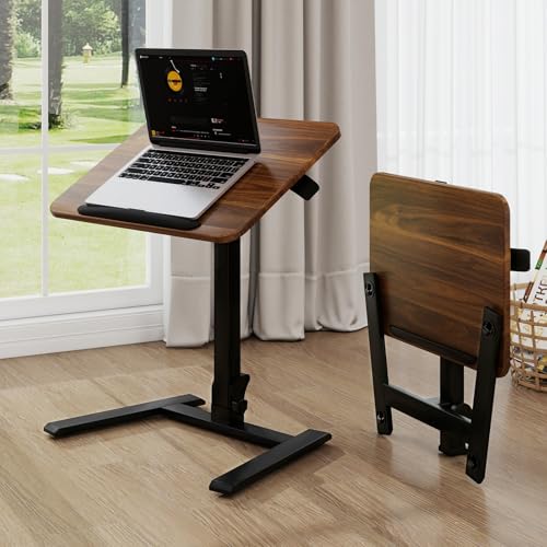 PUNCIA Adjustable Height Small Standing Desk Foldable Laptop Table with Stoppers - 90° Tiltable Rolling Computer Cart Portable Workstation Mobile Desk for Home Office Small Space Bedroom Dorm Study PUNCIA