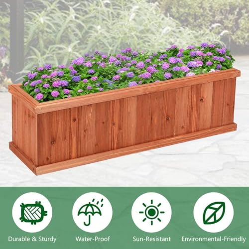 LDAILY Raised Garden Bed, Outdoor Rectangle Flower Beds with Durable Bottom Panels & 2 Drainage Holes, Wood Planter Box for Flowers/Vegetables/Fruits in Backyard Patio (40" L x 12’’ W x 12’’  - WoodArtSupply