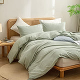 BESTOUCH Duvet Cover Set 100% Washed Cotton Linen Feel Super Soft Comfortable Chic Lightweight 2 PCs Home Bedding Set Solid Sage Green Twin/Twin XL BESTOUCH