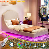 Ailisite Twin Size Floating Bed Frame with Upholstered Headboard and Charging Station, Boucle Platform Bed Frame Queen Size with RGB Led Lights, Strong Wood Slat Support, No Box Spring Needed,Beige Ailisite