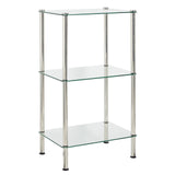 mDesign Metal/Glass 3-Tier Storage Tower, Narrow Shelving Display Unit, Open Glass Shelves; Multi-Use Stand for Living Room, Bathroom, Home Office, Hallway, Bedroom Organization - Chrome/Clear mDesign