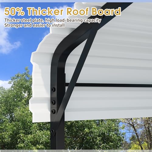 JAMFLY Carport, 12X15 FT Metal Carport, Heavy Duty Carport Canopy with Galvanized Steel Roof and Frame, Metal Car Garage Upgraded Extra Large Garage for Pickup, Boat, Car and Tractors, White JAMFLY