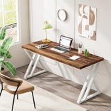 Tribesigns Modern Walnut/White 55" Heavy Duty Computer Desk, Study & Work Desk, 23.6"D x 55.1"W x 29.5"H, Z-Shaped Metal Legs, 330 lbs Capacity Tribesigns