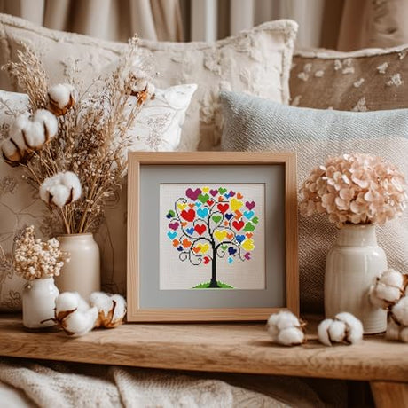 HKLIOPU Stamped Cross Stitch Kits - Love Tree Embroidery Starter Kit for Adult Beginners, 11CT Needlepoint Cross-Stitch Patterns Dimensions Kit Arts and Crafts 13.8X 13.8 inch HKLIOPU