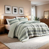 Regency Heights King Comforter Set, 3 Pieces Striped Bed Set, Soft Brushed Microfiber Reversible Bedding Set for All Season, Lightweight & Breathable Bedding Set with Comforter & Shams, Sage Green Regency Heights