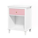 CEMKAR Wooden Nightstand, Bedroom Nightstand with 1 Drawer and 1 Open Compartment, Kids Nightstand (White+Pink) CEMKAR
