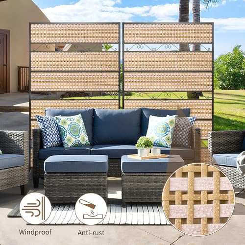 73" H×45" W Rattan Outdoor Privacy Screen Freestanding for Patio, Balcony Metal Privacy Screen and Room Divider for Garden, Apartment, Deck(Beige) ilitphke