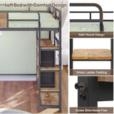 Dnxao Loft Bed with Desk Full Size,Full Size Bed Frame with 6 Storage Drawers, 2 Bedside Organizer,6 Movable Hooks,LED Lights & Charging Station,Safety Guardrail,No Box Spring Needed,Rustic Brown Dnxao