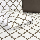 Elegant Comfort 6-Piece Quatrefoil Printed Deep Pocket Bed Sheet Set, Luxurious Silky 1500 Thread Count Bed Sheet Set Ultra Soft Wrinkle Resistant Bedding Set, Full, White Elegant Comfort