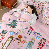 Erosebridal Pink Christmas Twin Size Comforter Set with Sheets Kids Nutcracker 7-Piece Bedding Set Carousel Soldier Bed in a Bag Ballet Girl Xmas Tree Bed Quilt Sets for Boy Girl Teen Adult Erosebridal