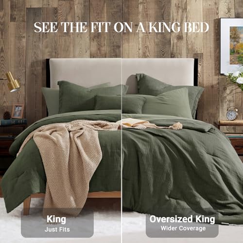 Geniospin King Size Comforter Set- 7 Piece Dark Green Textured King Bedding Set, Soft Solid Bed in a Bag for All Season, King Comforter Set with Sheets(Dark Green,102''x90'') Geniospin