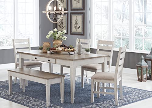 Signature Design by Ashley Skempton Farmhouse Rectangular Dining Room Table with Storage, White & Light Brown - WoodArtSupply