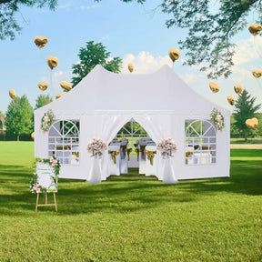 Outdoor Party Tent 20 X 15 FT White Party Tents for Parties with 2 Doors and 6 Removable Sidewalls Wedding Tents Double Pointed Top Design Heavy Duty Canopy for Weddings Backyard Events RocVanc