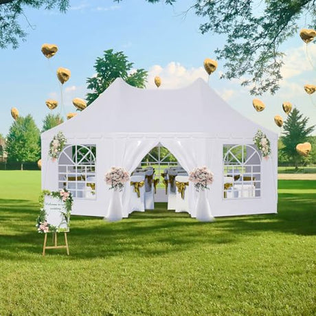 Outdoor Party Tent 20 X 15 FT White Party Tents for Parties with 2 Doors and 6 Removable Sidewalls Wedding Tents Double Pointed Top Design Heavy Duty Canopy for Weddings Backyard Events RocVanc