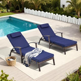 Mvpipi Outdoor Chaise Lounge Chairs Set of 2 with Wheels & Adjustable Backrest, Pool Lounge Chairs Set of 2 with Cushions, Wicker Poolside Lounge Chairs for Patio Deck Backyard, Blue