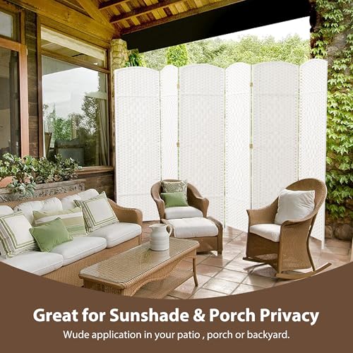 Duraspace 6 Panels Room Divider 6 FT Tall Weave Fiber Privacy Screen Freestanding Double Hinged Folding Screen Extra Wide Room Dividers for Patio Privacy (Off White) DURASPACE
