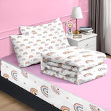 Nesker Zipper Bedding Full Rainbow Heart Zip Up Bedding Set for Girls and Kids, Pink Boho 3 Pcs Comforter Bed in a Bag with Fitted Sheet and 2 Pcs Pillowcases Nesker