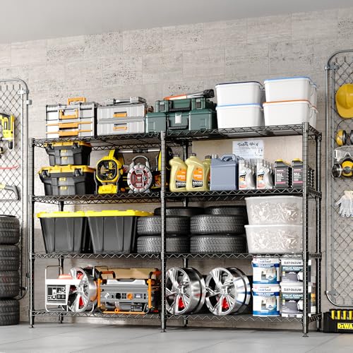 GarveeHome 70.8" W Storage Shelves Metal Shelving Unit, 1060 LBS Heavy Duty Wire Shelving 4-Tier L-Shaped Storage Rack with Adjustable Shelf for Pantry Kitchen Corner Bedroom GarveeHome