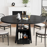 COSYSHINY 43.3"-59" Extendable Round Dining Table with Detachable Extension Plate for 4-8 People; Oval Kitchen Dining Table Equipped with Shelf and Storage Box for Kitchen Living Room (Black) COSYSHINY