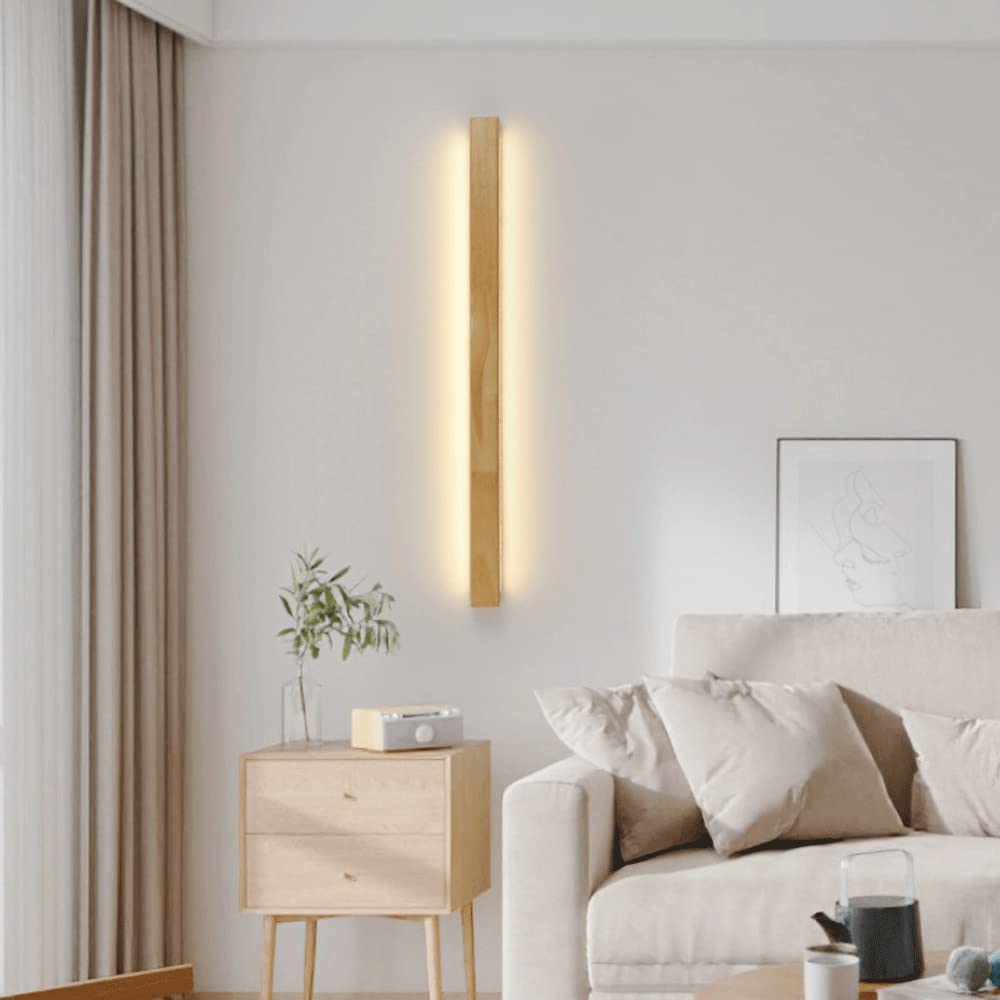 GLIDAX Minimalist Linear Wall Sconce LED Wooden Wall Light for Mirror Warm 3000K 24W Wall Light Long Strip Vanity Wall Lighting Fixture Solid Wood Sconces for Living Room Bedroom Decor - WoodArtSupply