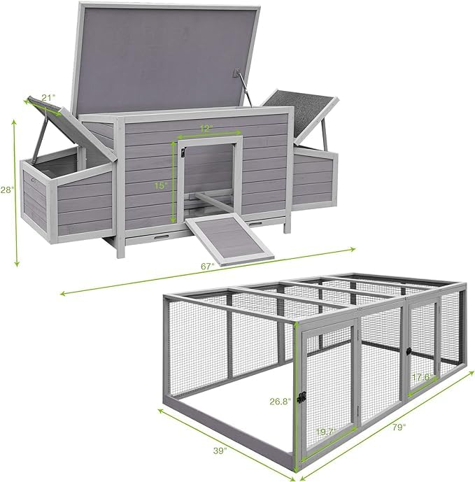 GUTINNEEN 103 in Large Chicken Coop and Run, Outdoor Wooden Chicken House for 4-6 Chickens, Hen House Poultry Cage with Nest Box - WoodArtSupply