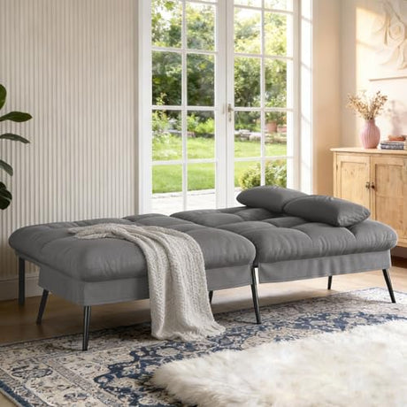 COMHOMA 72″Futon Sofa Bed,Modern Convertible Sleeper Sofa, Fabric Futon Couch with Multi-Position Backrest for Living Room Furniture (Gray) COMHOMA