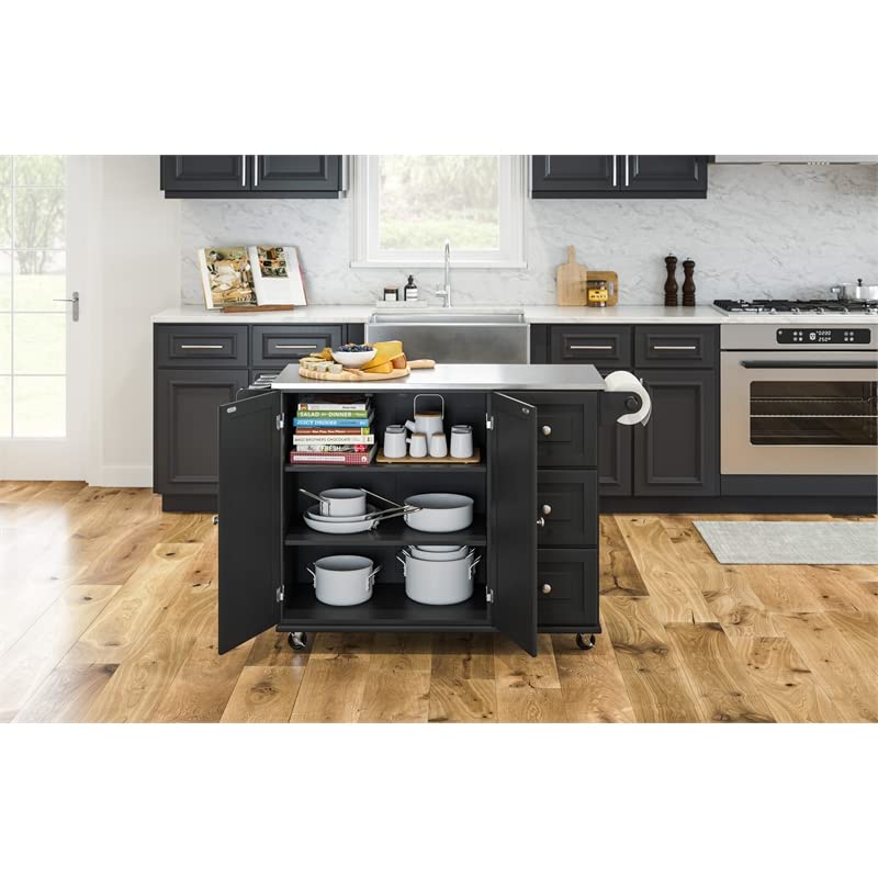 Pemberly Row Modern/Contemporary Wood Kitchen Cart in Black Pemberly Row