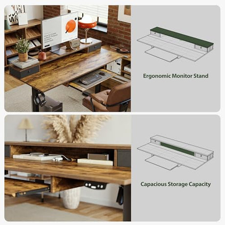 Agilestic Electric Standing Desk with 2 Drawers and Keyboard Tray, 55 x 24 Inches Ergonomic Adjustable Height Desk with Storage, Sit Stand up Desk Computer Workstation, Rustic Brown Agilestic
