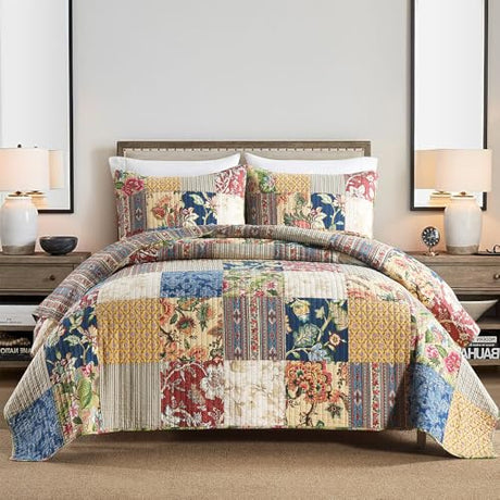 VISIMISI Cotton Bedspread Quilt Sets Reversible Bedding Coverlet Sets 3 Pieces Gorgeous Rustic Vintage Floral Red Yellow Patchwork Bedspread, King Size VISIMISI