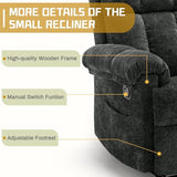 Korser Recliner Chair, Living Room Recliner Chairs for Adults, Small Recliners for Small Spaces, Upholstered Manual Recliner with Side Pockets, Modern Nursery Chair for Living Room, Chenille, Black