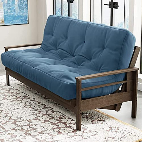 Loosh Home | 10" Full Size Futon Sofa Bed Memory Foam Mattress - USA Made, Mineral Blue, No Frame Loosh