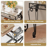 HavenlyYouth Console Table 47.2", Tempered Glass Sofa Tables, Vintage Entryway Table with Metal Frame, Console Tables for Living Room, Entrance, Foyer, Adjustable Feet (Black) HavenlyYouth