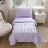 Caressma Lavender 4 Pieces Toddler Bedding Set - Lovely Pom Pom Tufted Comforter Set for Girls - Includes Purple Comforter, Fitted Sheet, Flat Sheet & Pillow Case Caressma
