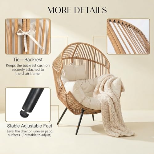 Oversized Outdoor Wicker Egg Chair Set of 2, Patio Lounge Chair Basket Seat with Thick Cushion, All Weather Indoor Outdoor Porch Rockers for Balcony, Living Room, Lawn Garden