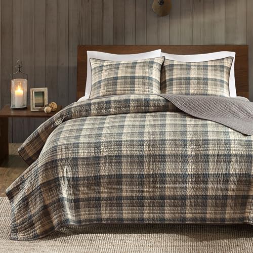 Woolrich Reversible Quilt Cabin Lifestyle Design - All Season, Breathable Coverlet Bedspread Bedding Set, Matching Shams, Oversized Full/Queen, Tasha Plaid Tan/Brown 3 Piece Woolrich John Rich & Bros.