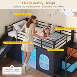 DICTAC Low Loft Bed with Slide,Storage Stairway and Led Lights Metal Twin Size Loft Bed with Under-Bed Play Space,Art Table & Play Curtain Twin Beds with 2 Drawers and 13.8''H Safety Guardrail,Black DICTAC