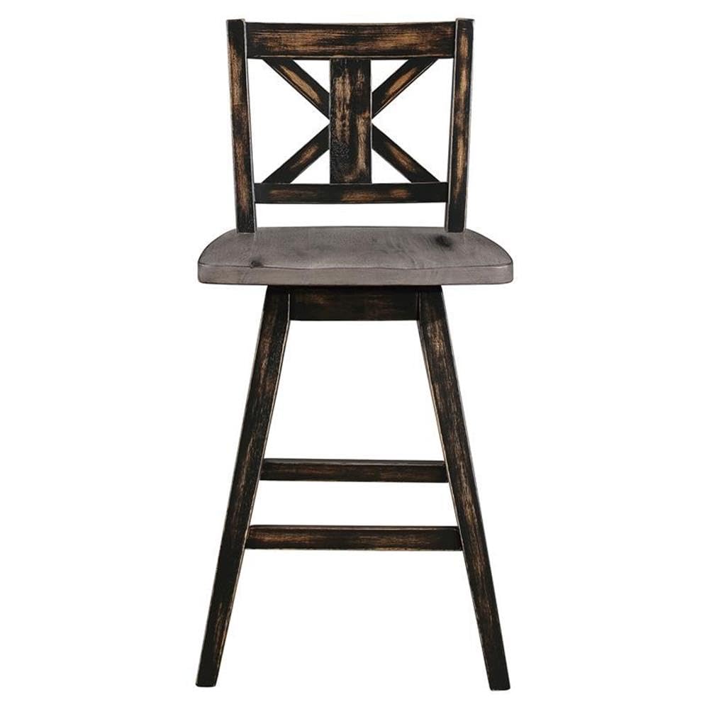 Homelegance Solid Wood Kitchen Counter Barstool with Back and Footrest, Counter Height Swivel Stool, Armless Dining Chairs for Kitchen Island, Set of 2, Black Homelegance