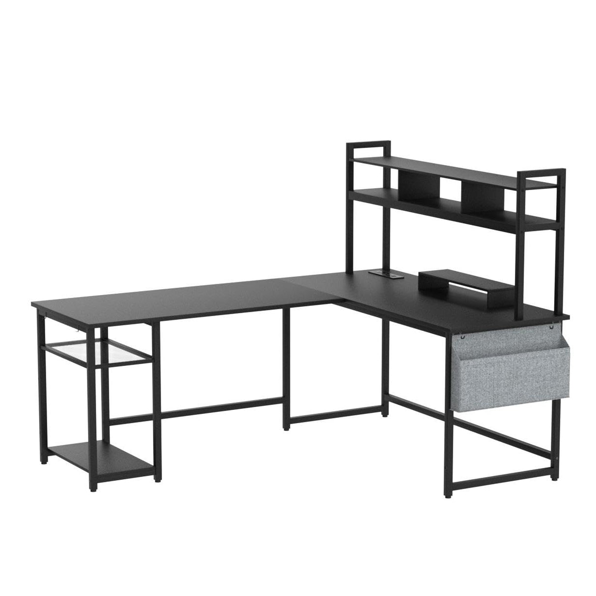 Aheaplus Reversible L-Shaped Desk with Power Outlet, LED Strip, and Storage – Modern Black Gaming & Home Office Solution Aheaplus